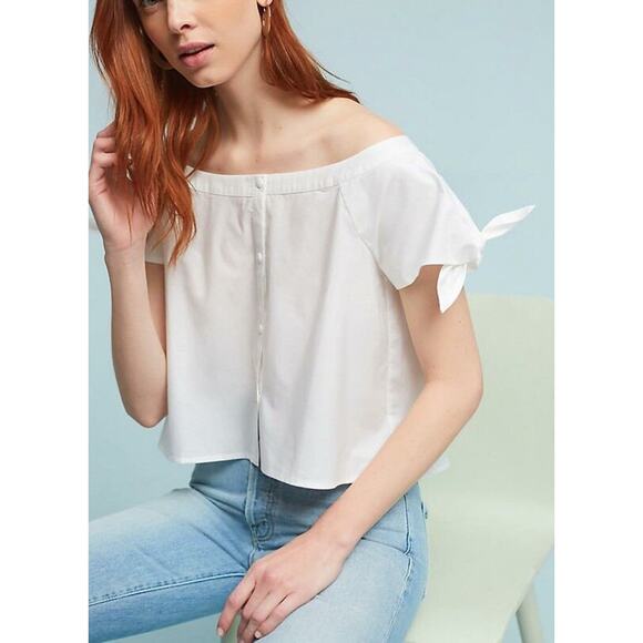Nwt Anthropologie x Corey Lynn Calter Tie Sleeve Poplin Top $98 WHITE Sz Medium - Picture 1 of 3